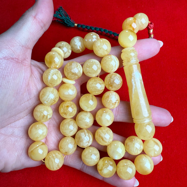 YELLOW WHITE AMBER MISBAHA 13.7mm 63.2g