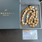 Handmade Honey White Amber Misbaha 12x15mm 60.25g 33 beads LAB certificate