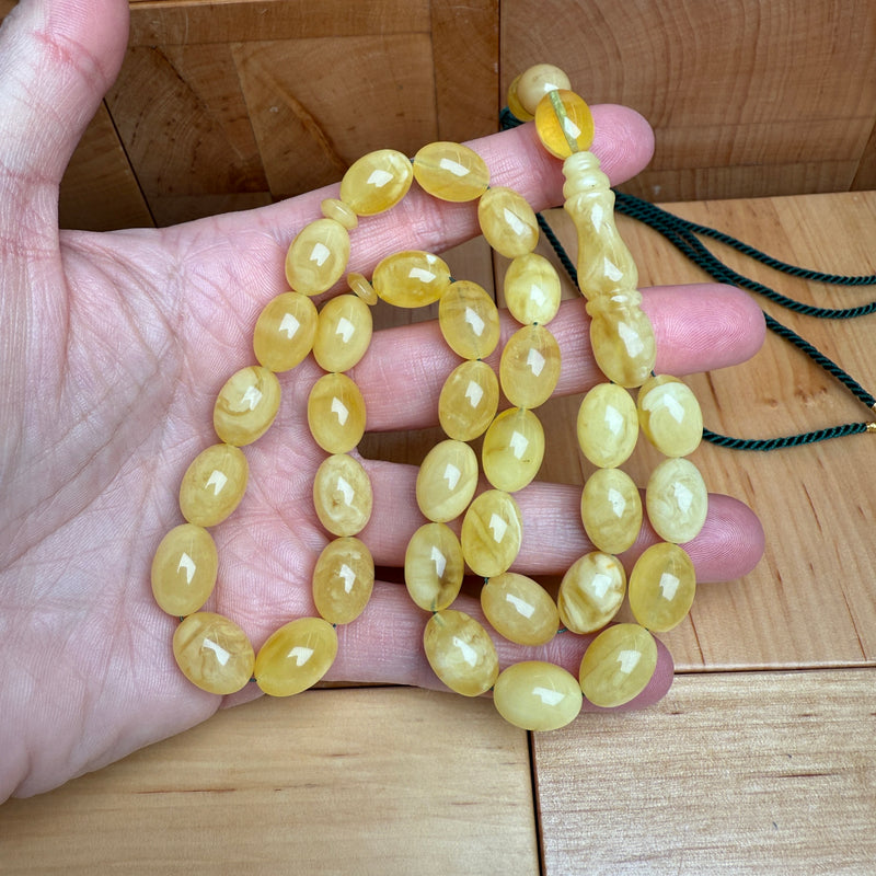 Handmade Y/W Amber Misbaha Tasbih Islamic Prayer Beads 10x14mm 31g