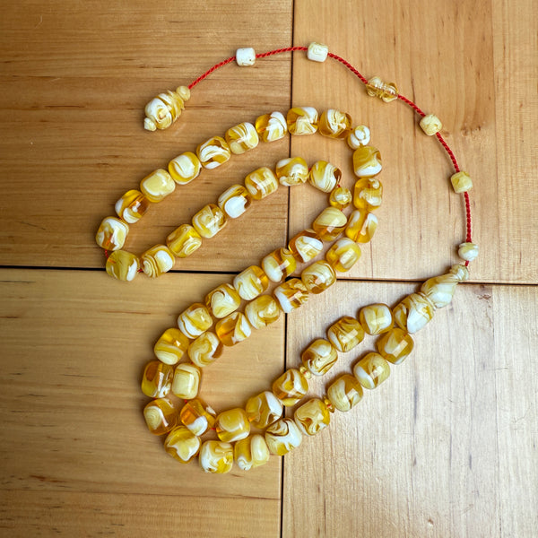 White Pressed Amber Style Misbaha Tasbih | 51.3g | 10×12mm | Islamic Prayer Beads