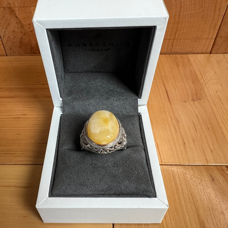 Baltic Amber Men’s Ring – 925 Sterling Silver, Handmade, Adjustable Size