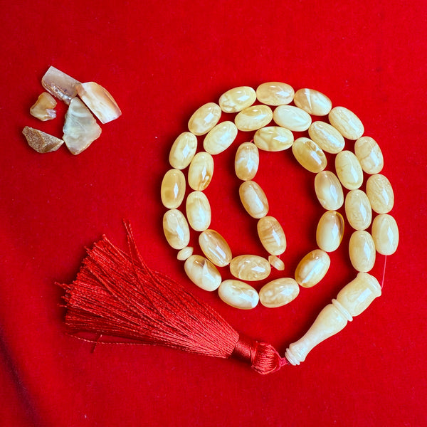Premium Handmade White Amber Tasbih Misbaha Islamic Prayer Beads 10mm x 16mm 39g