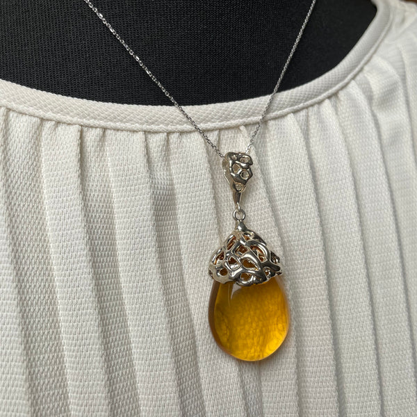 Natural Amber Pendant 925 Sterling Silver Made in Eu Baltic Gemstone 14.5g