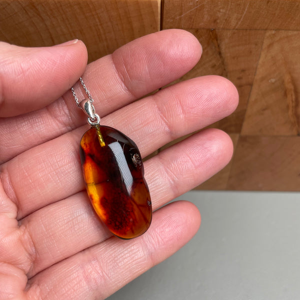 Natural Amber Pendant 925 Sterling Silver Made in Eu Baltic Gemstone 3g Gift
