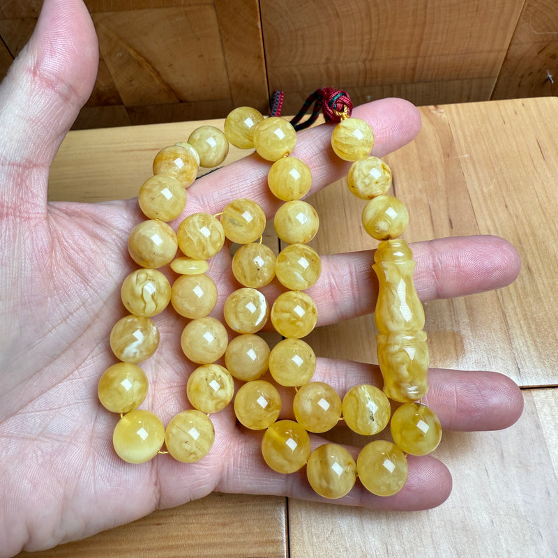 Handmade Y/W Amber Misbaha Tasbih Islamic Prayer Beads 12.1mm 39.5g