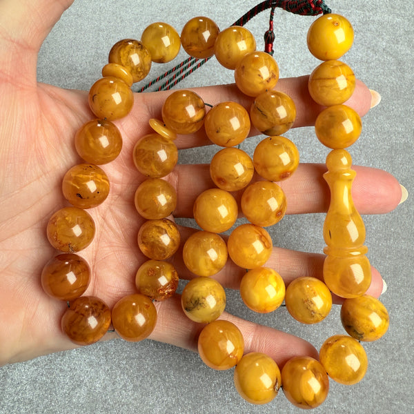 ANTIQ OLD AMBER MISBAHA 13.6mm 56.9g