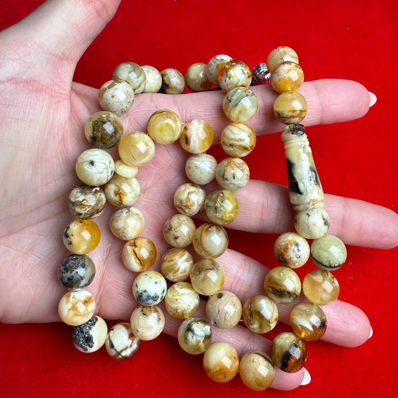 Oreo Yellow White Amber Misbaha Tasbih Prayer Beads مسبحة صلاة 11.5mm 49.3g