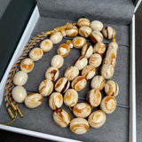 Handmade Honey White Amber Misbaha 12x15mm 60.25g 33 beads LAB certificate