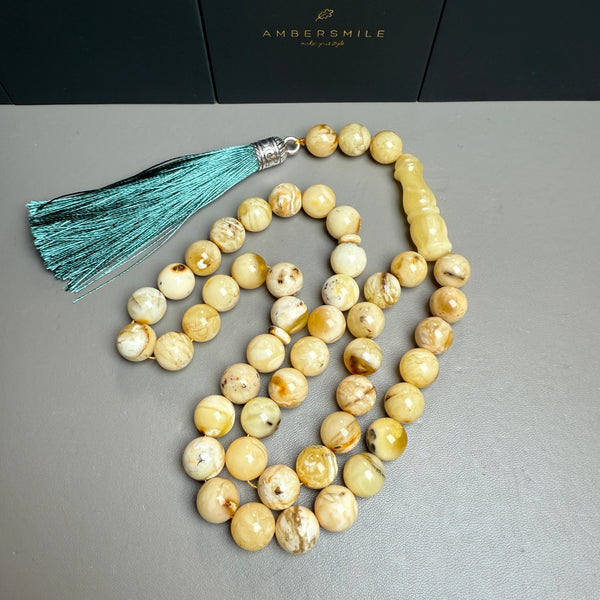 Oreo White Amber Tasbih Misbaha Islamic Prayer Beads 11mm 42.7g