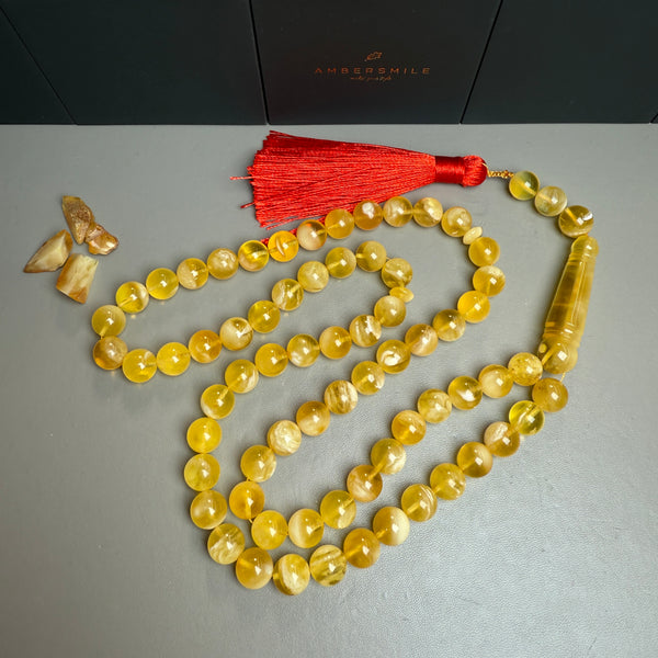 Premium Handmade Honey White Amber Tasbih Misbaha Islamic Prayer Beads 10.5mm 53.5g