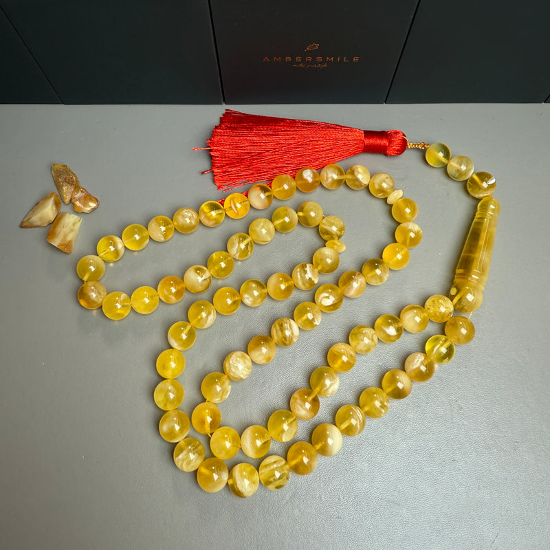 Premium Handmade Honey White Amber Tasbih Misbaha Islamic Prayer Beads 10.5mm 53.5g