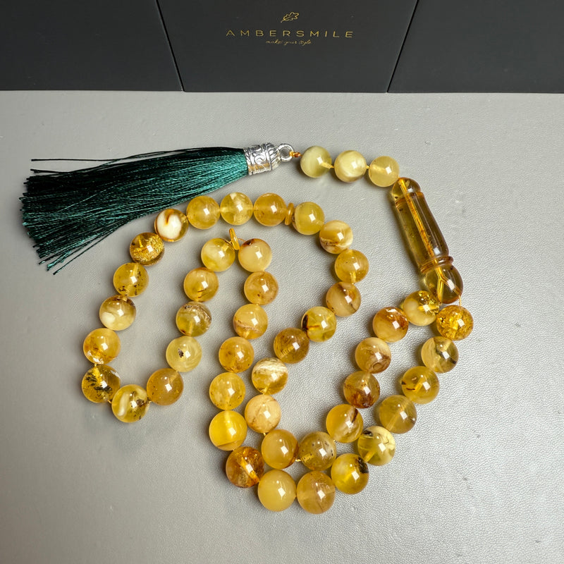 Handmade Yellow Amber Tasbih Misbaha Islamic Prayer Beads 10.9mm 40.3g