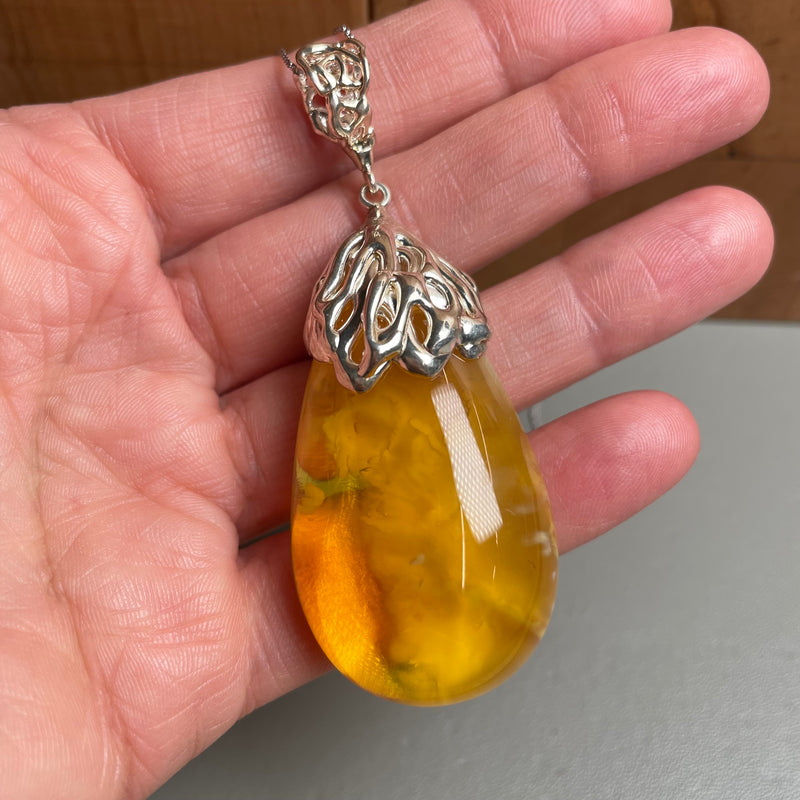 Amber Pendant 925 Sterling Silver Made in Eu Baltic Natural Gemstone 26.5g Gift
