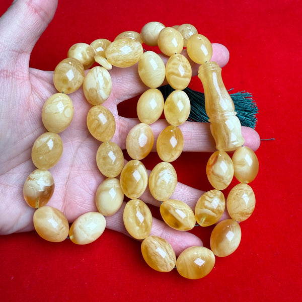 Premium Handmade White Amber Tasbih Misbaha Islamic Prayer Beads 14mm x 20mm 84g