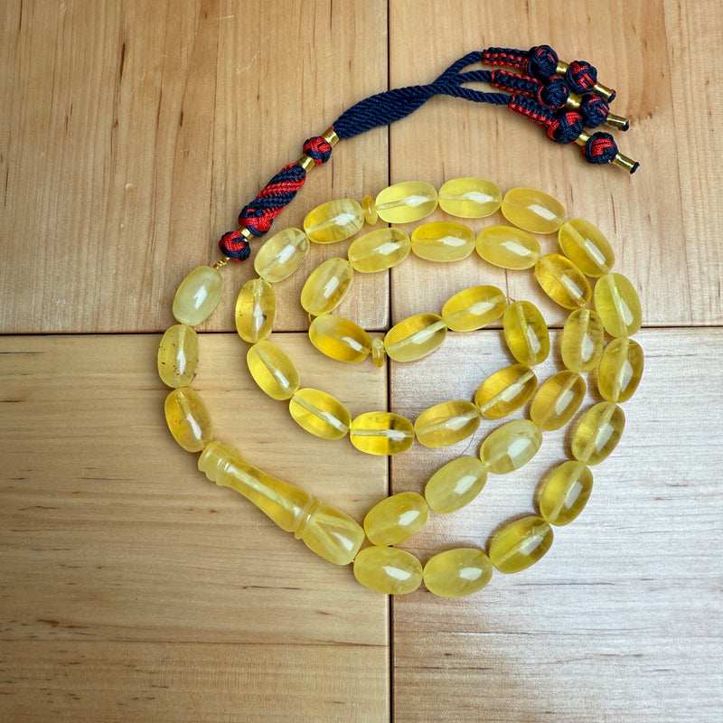 Handmade Yellow Amber Misbaha Islamic Prayer Beads 10x16mm 43g