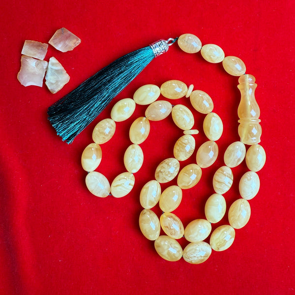 Premium Handmade Yellow Amber Tasbih Misbaha Islamic Prayer Beads 12mm x 18mm 59g