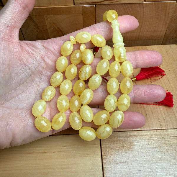 Handmade Y/W Amber Misbaha Tasbih Islamic Prayer Beads 10x14mm 31.5g
