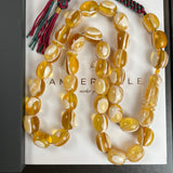 Handmade Honey White Amber Misbaha 12x15mm 58.48g 33 beads LAB certificate