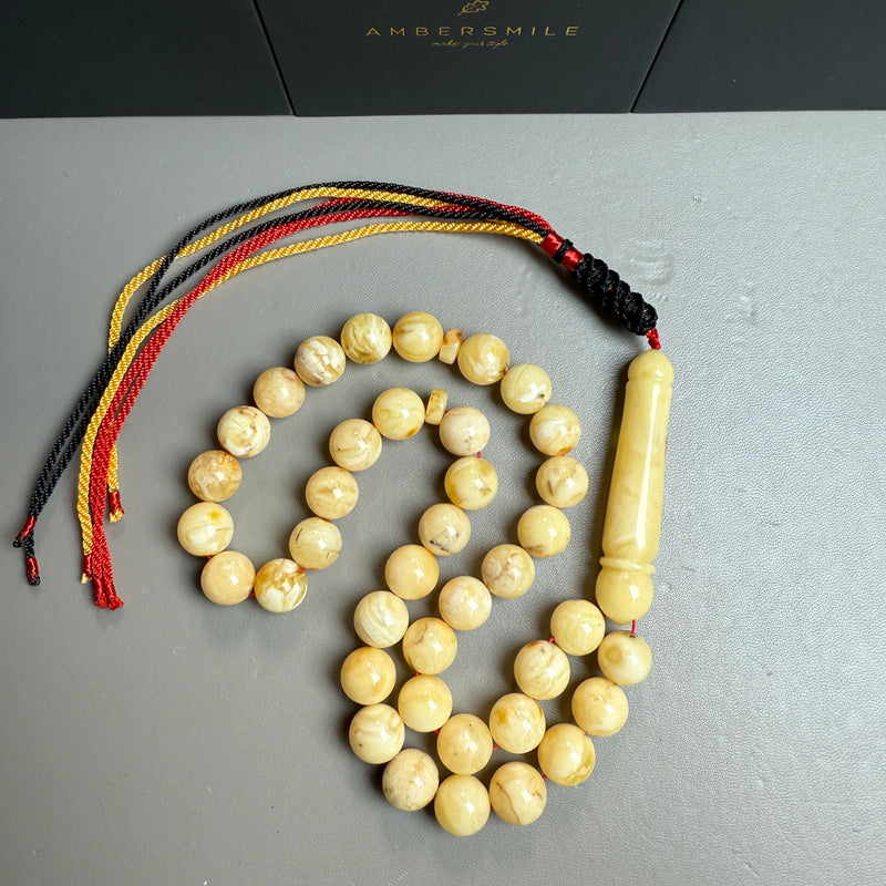 Handmade White Amber Misbaha Tasbih Islamic Prayer Beads 10mm 28.5g