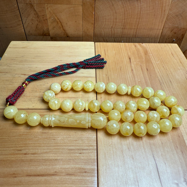 Handmade White Amber Misbaha Tasbih Islamic Prayer Beads 11.8mm 41g