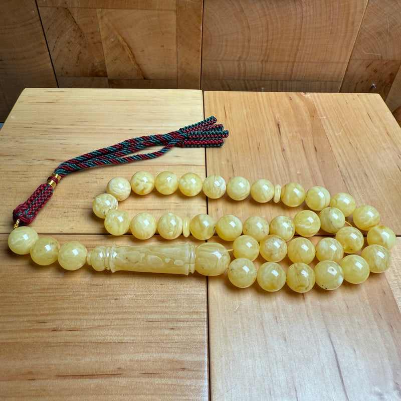 Handmade White Amber Misbaha Tasbih Islamic Prayer Beads 11.8mm 41g