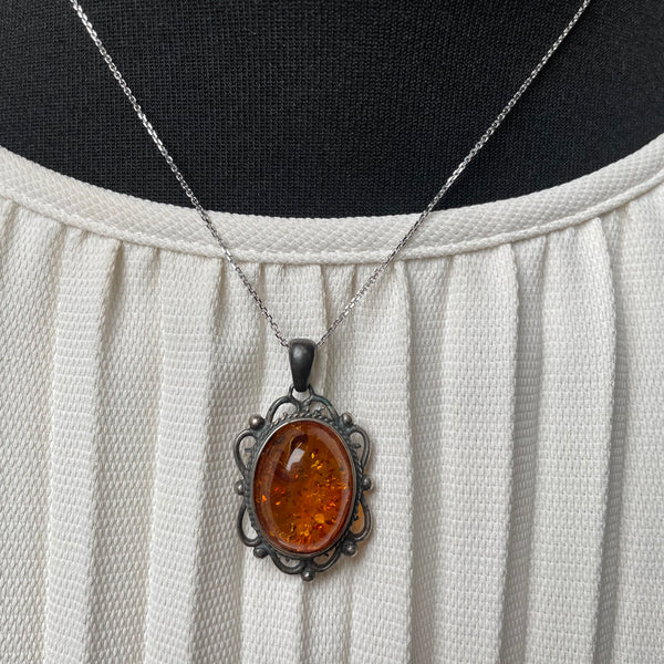Natural Amber Pendant 925 Sterling Silver Made in Eu Baltic Gemstone 6g