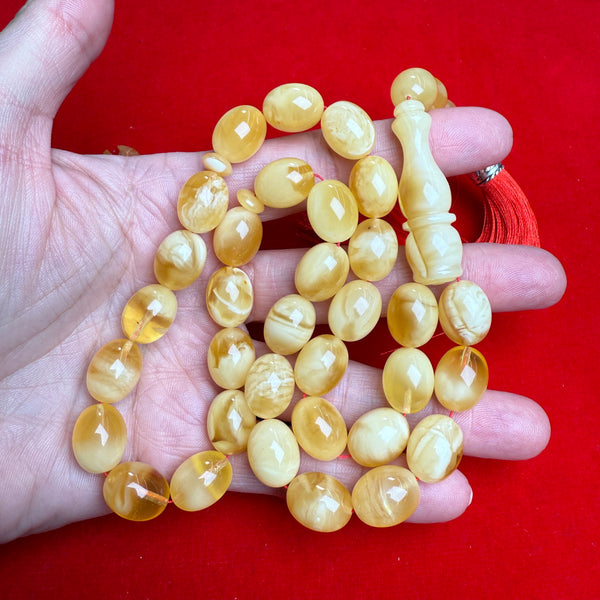 Premium Handmade White Amber Tasbih Misbaha Islamic Prayer Beads 11mm x 14mm 42g
