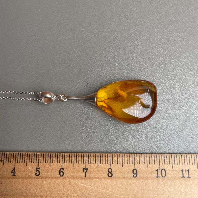 Natural Amber Pendant 925 Sterling Silver Made in Eu Baltic Gemstone 4.5g
