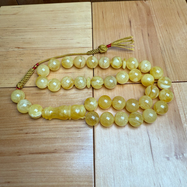 Handmade Y/W Amber Misbaha Tasbih Islamic Prayer Beads 12.1mm 40.9g