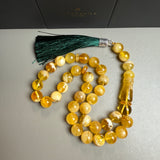 Handmade Yellow White Amber Misbaha Tasbih Islamic Prayer Beads 11.9mm 41.7g