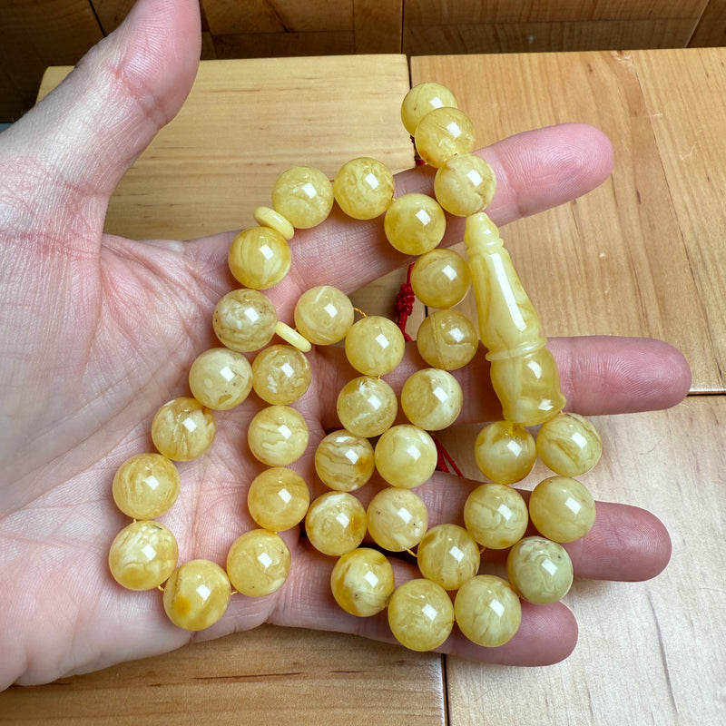 Handmade White Amber Misbaha Tasbih Islamic Prayer Beads 12.1mm 40g