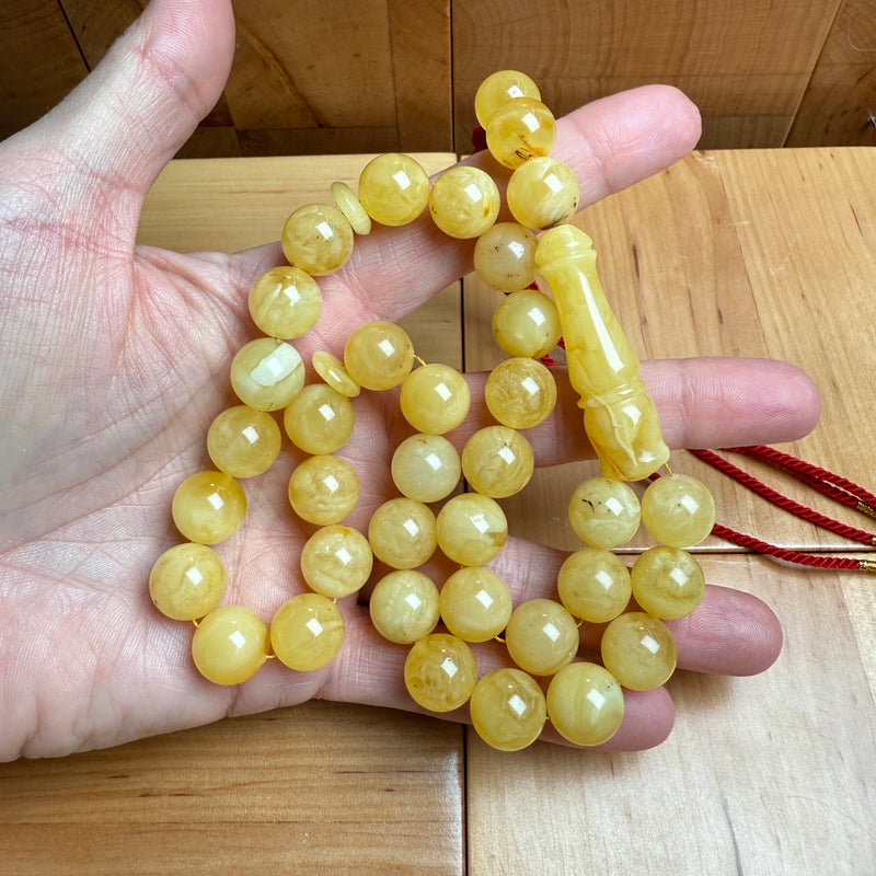 Handmade White Amber Misbaha Tasbih Islamic Prayer Beads 12mm 40.5g