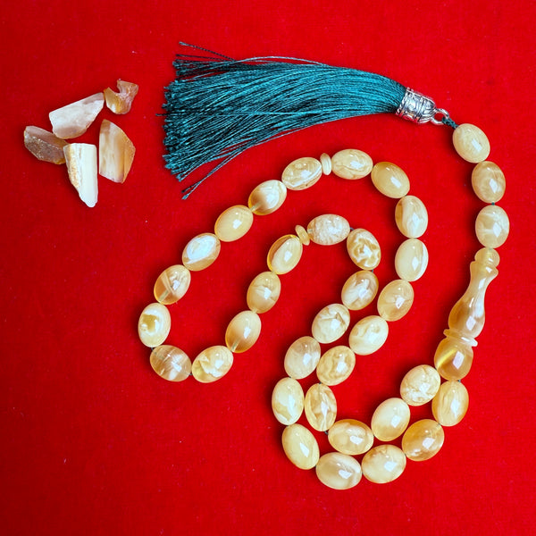 Premium Handmade White Amber Tasbih Misbaha Islamic Prayer Beads 10mm x 13mm 34.5g