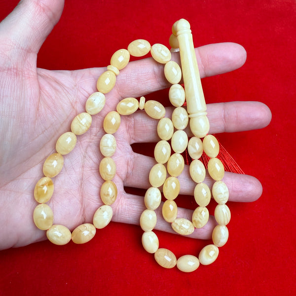 Premium Handmade White Amber Tasbih Misbaha Islamic Prayer Beads 8mm x 11mm 29.5g