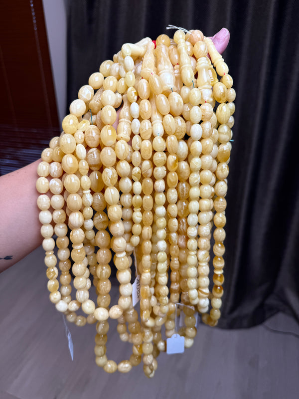 WHITE AMBER MISBAHA OLIVE 9-14mm