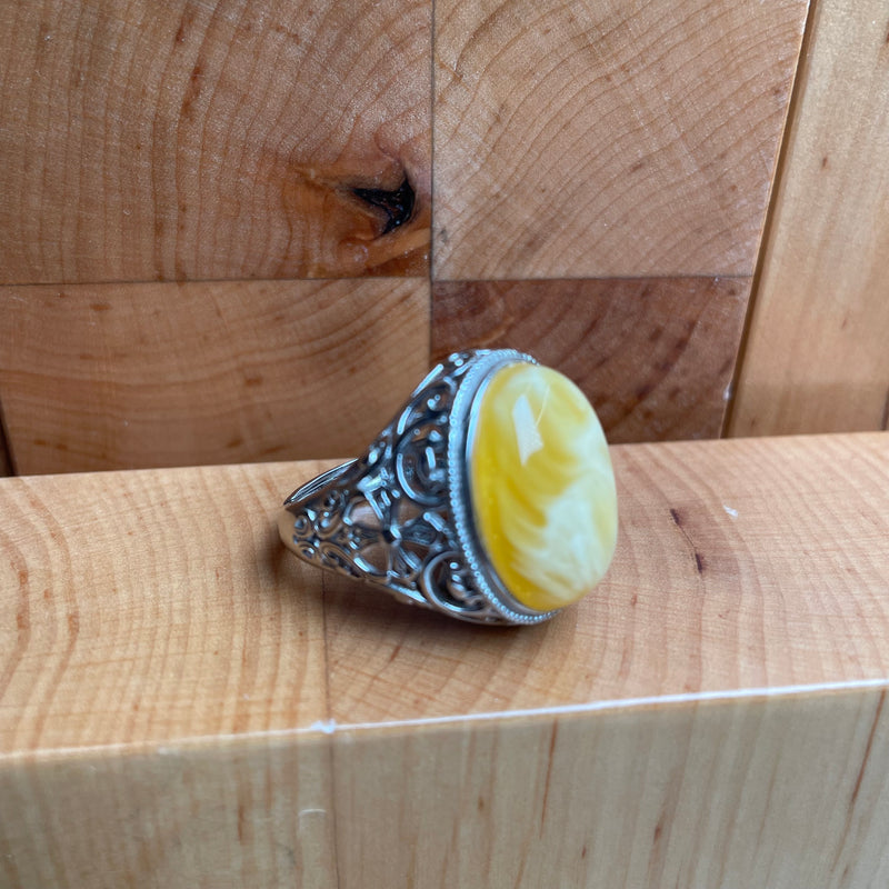 Baltic Amber Men’s Ring – 925 Sterling Silver, Handmade, Adjustable Size