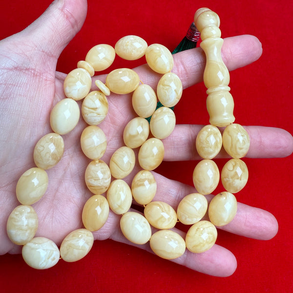 Premium Handmade White Amber Tasbih Misbaha Islamic Prayer Beads 12mm x 16mm  54.2g