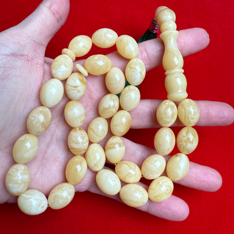 Premium Handmade White Amber Tasbih Misbaha Islamic Prayer Beads 12mm x 16mm  54.2g