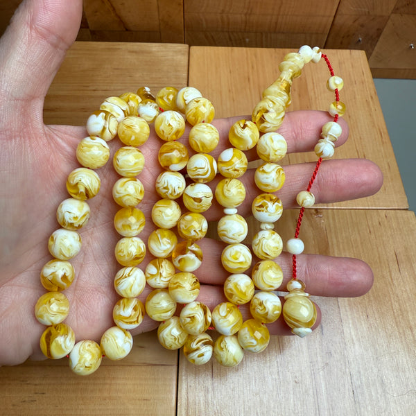 White Pressed Amber Style Misbaha Tasbih – 51.4g 11mm – Islamic Prayer Beads