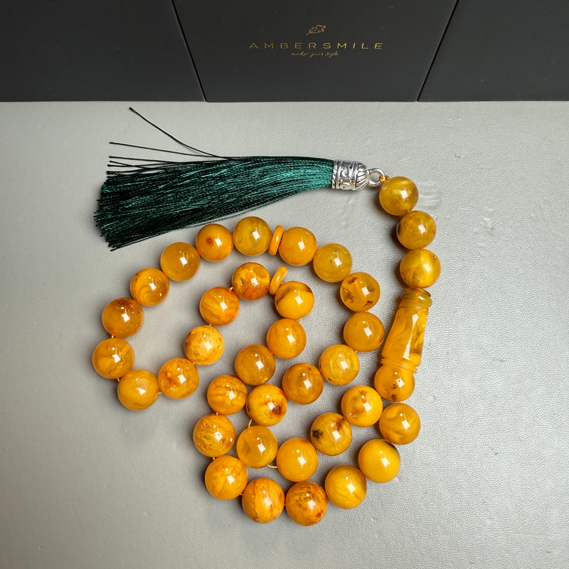 Antique Handmade Amber Tasbih Misbaha Islamic Prayer Beads 12.5mm 45.6g