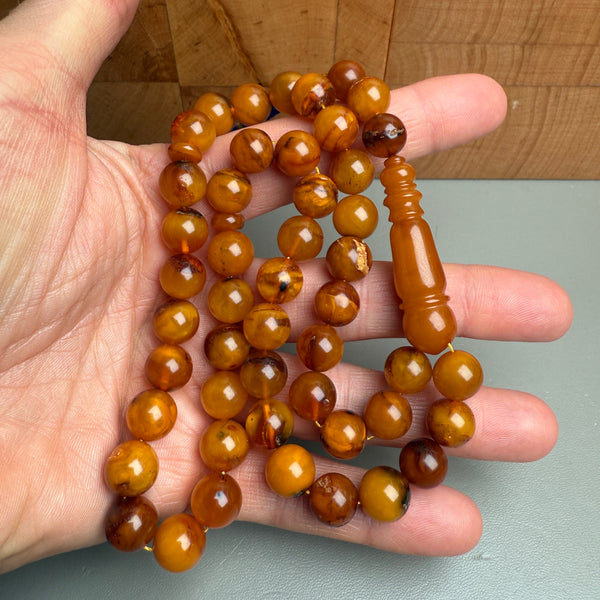 Handmade Antiq Amber Misbaha Tasbih Islamic Prayer Beads 9.7mm 27g