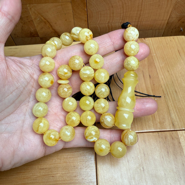 Handmade Y/W Amber Misbaha Tasbih Islamic Prayer Beads 12mm 40.8g