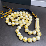 White Pressed Amber Style Misbaha Tasbih 37g | 10mm | 47 beads