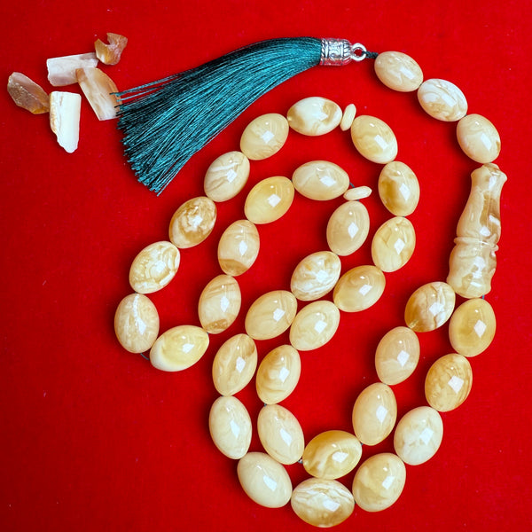 Premium Handmade White Amber Tasbih Misbaha Islamic Prayer Beads 13mm x 19mm 74.5g