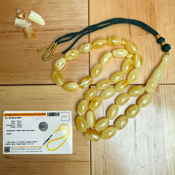 Premium Handmade  Natural Amber Misbaha Islamic Prayer Beads 10mm x 16mm 36.5g