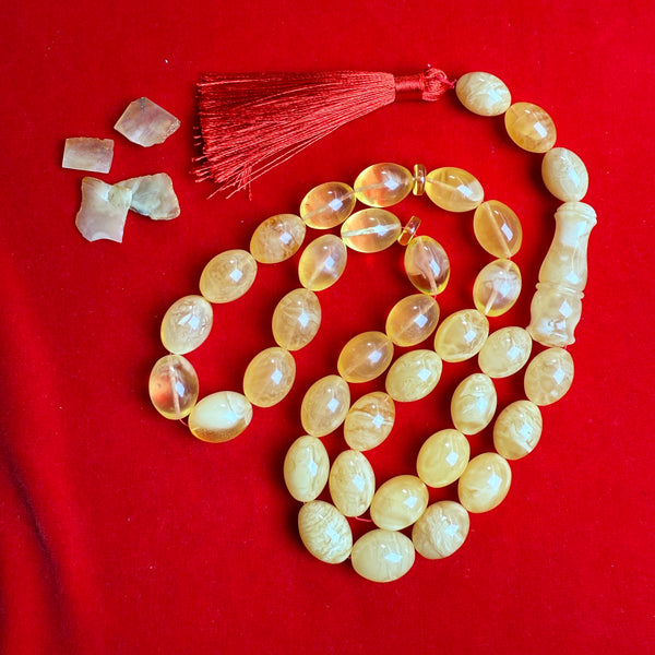 Premium Handmade Yellow Amber Tasbih Misbaha Islamic Prayer Beads 14mm x 19mm 85.5g