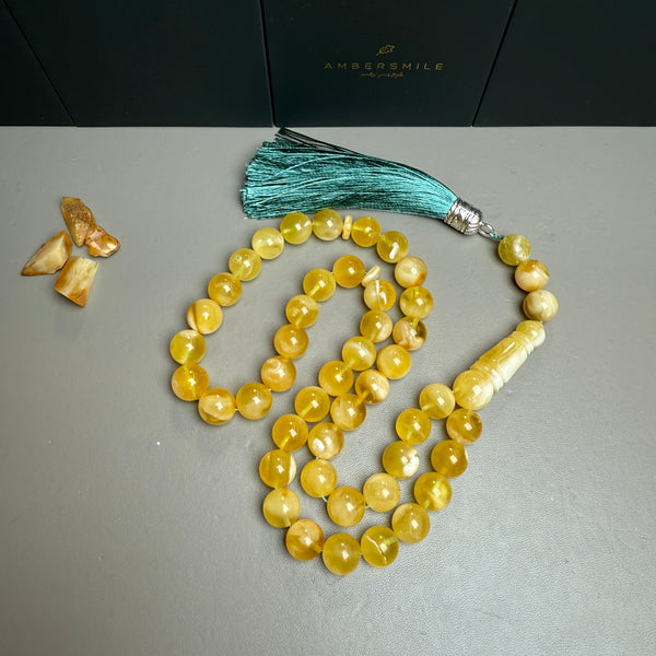 Premium Handmade Honey White Amber Tasbih Misbaha Islamic Prayer Beads 10.7mm 39g
