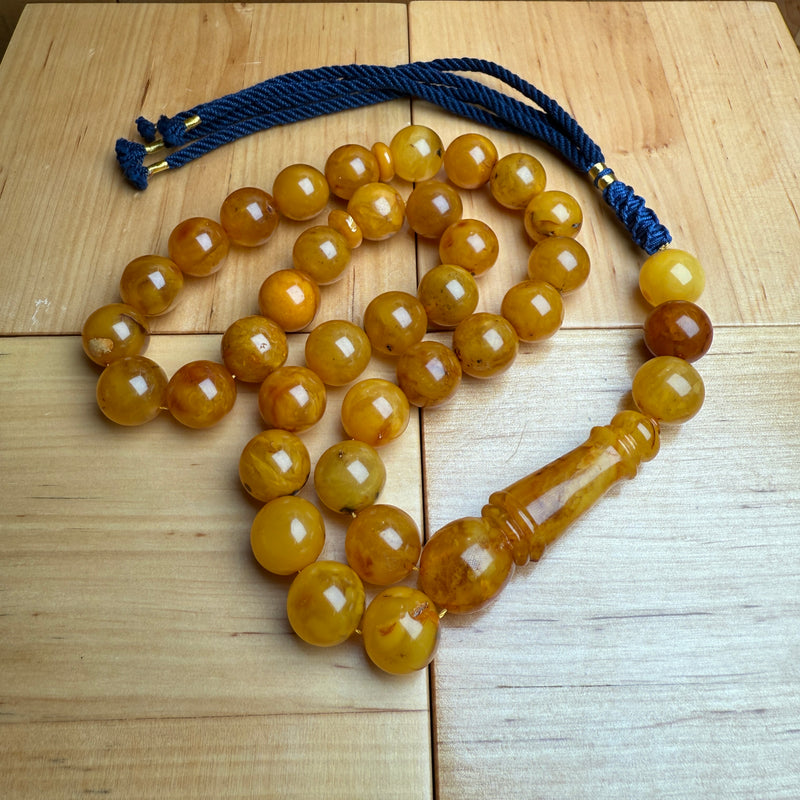 Handmade Antiq Amber Misbaha Tasbih Islamic Prayer Beads 14.3mm 66g