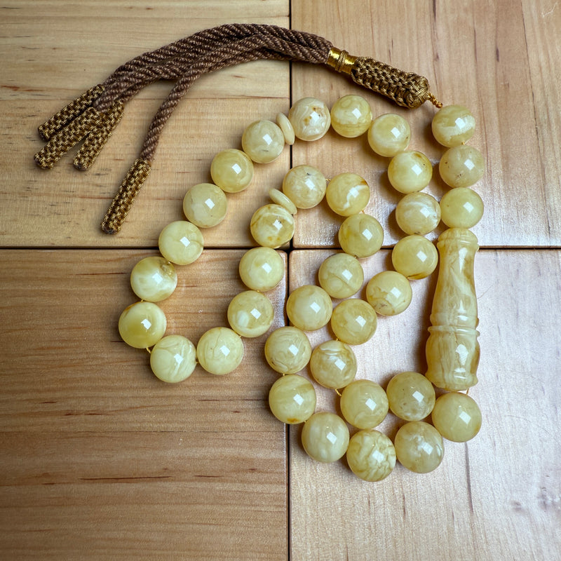 Handmade White Amber Misbaha Tasbih Islamic Prayer Beads 12mm 42.2g