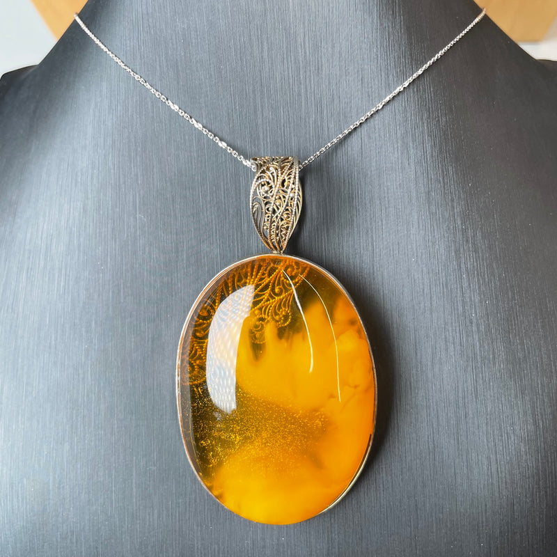 Amber Pendant With Copper Made in Eu Baltic Natural Gemstone 23.5g Gift